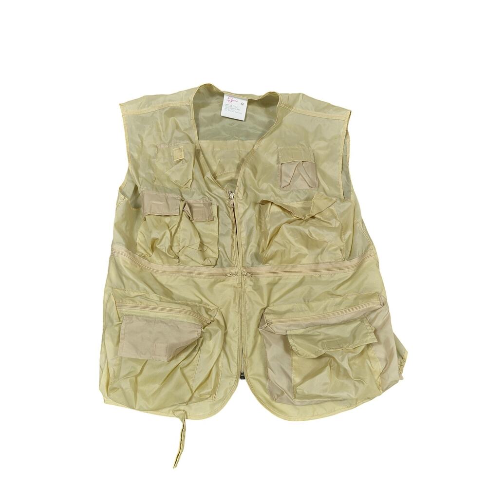 David Vest Mens Medium Khaki Utility Fishing Photo Travel Multi Pocket Zip Field